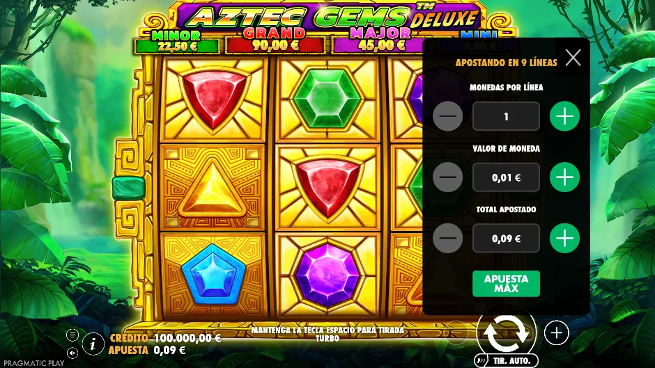 Deluxe — menú de apuesta